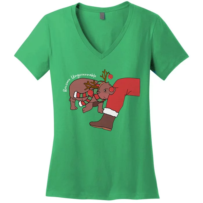 Moo Deng Christmas Become Ungovernable Women's V-Neck T-Shirt