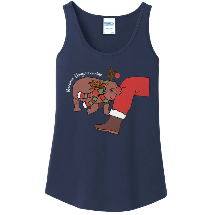 Moo Deng Christmas Become Ungovernable Ladies Essential Tank