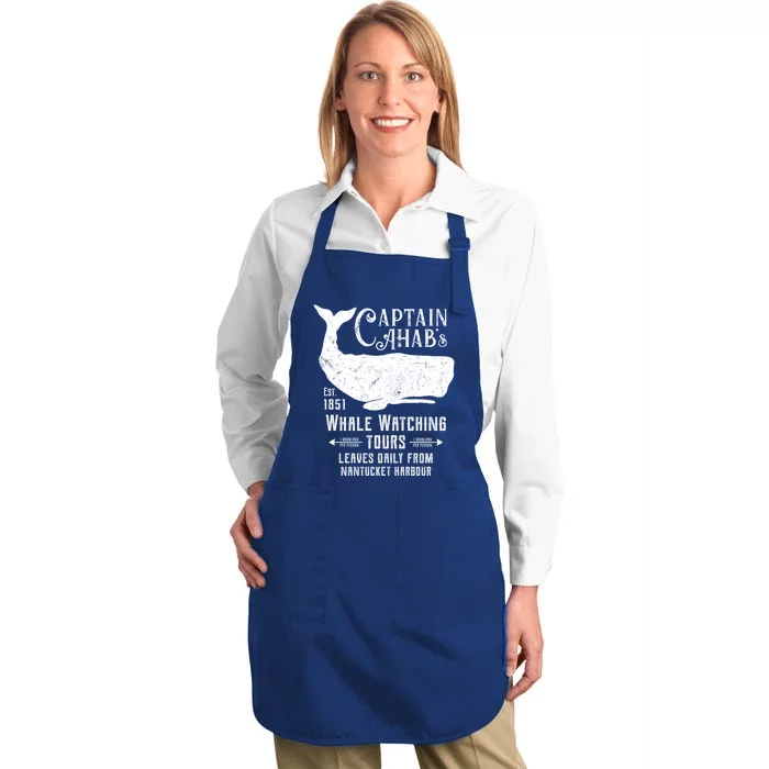 Moby Dick Captain Ahab Whale Watching Funny Sperm Whales Gift Full-Length Apron With Pocket