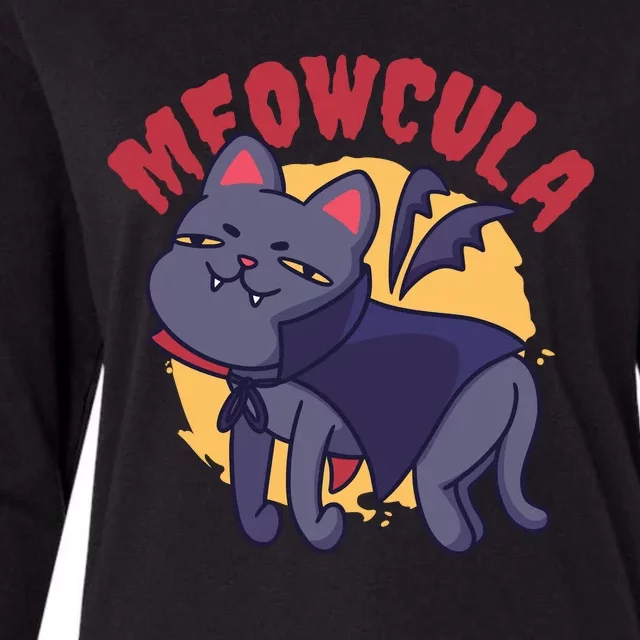 Meow Dracula Cat Cartoon Womens Cotton Relaxed Long Sleeve T-Shirt