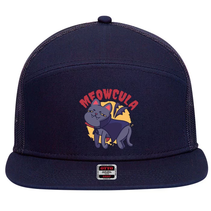 Meow Dracula Cat Cartoon 7 Panel Mesh Trucker Snapback Hat