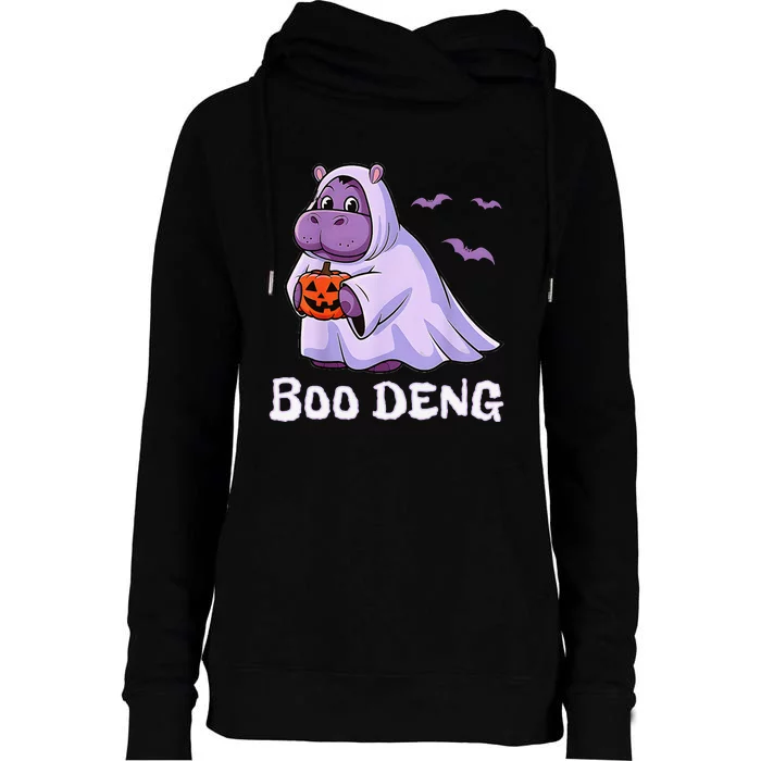 Moo Deng Cute Baby Pygmy Hippo Bouncy Pig In Thai Halloween Womens Funnel Neck Pullover Hood