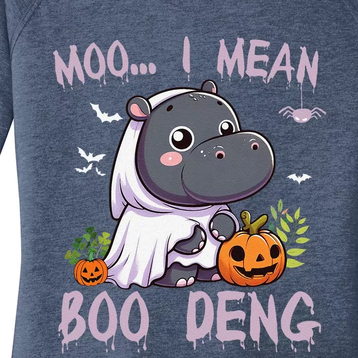 Moo Deng Cute Baby Pygmy Hippo Bouncy Pig In Thai Halloween Women's Perfect Tri Tunic Long Sleeve Shirt