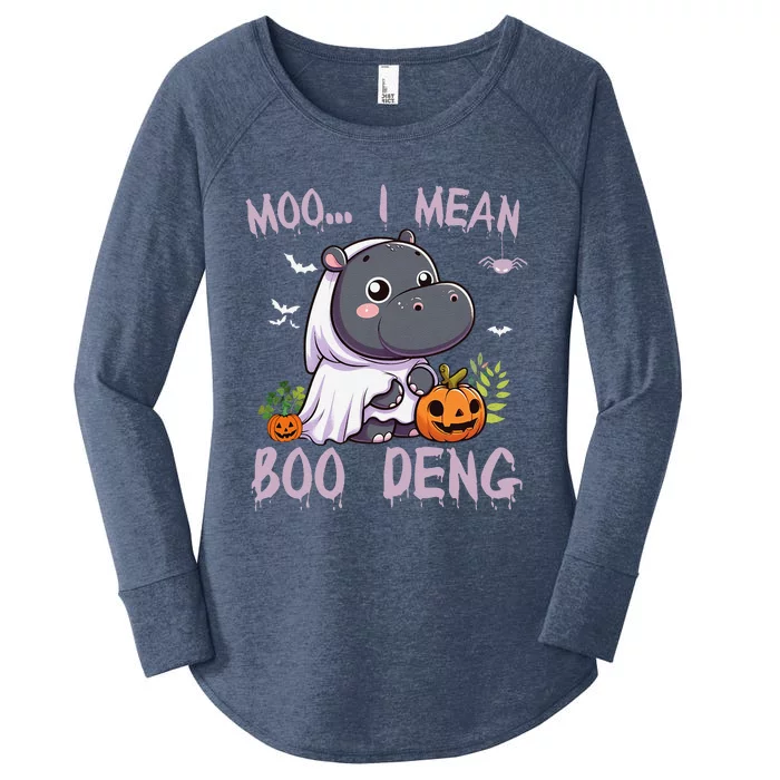 Moo Deng Cute Baby Pygmy Hippo Bouncy Pig In Thai Halloween Women's Perfect Tri Tunic Long Sleeve Shirt