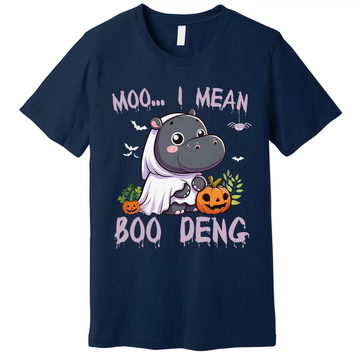 Moo Deng Cute Baby Pygmy Hippo Bouncy Pig In Thai Halloween Premium T-Shirt