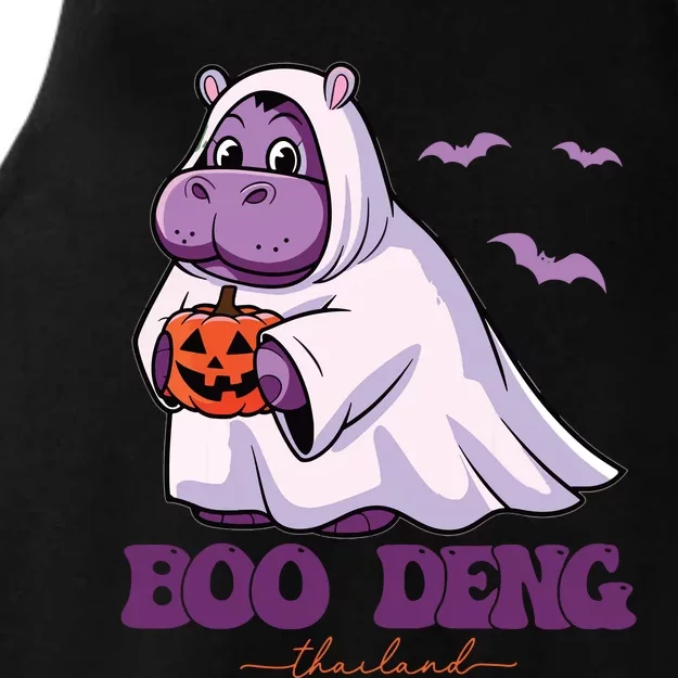 Moo Deng Cute Baby Pygmy Hippo Bouncy Pig In Thai Halloween Ladies Tri-Blend Wicking Tank