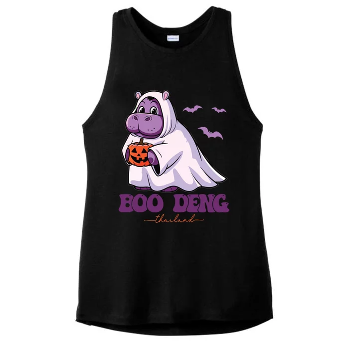 Moo Deng Cute Baby Pygmy Hippo Bouncy Pig In Thai Halloween Ladies Tri-Blend Wicking Tank