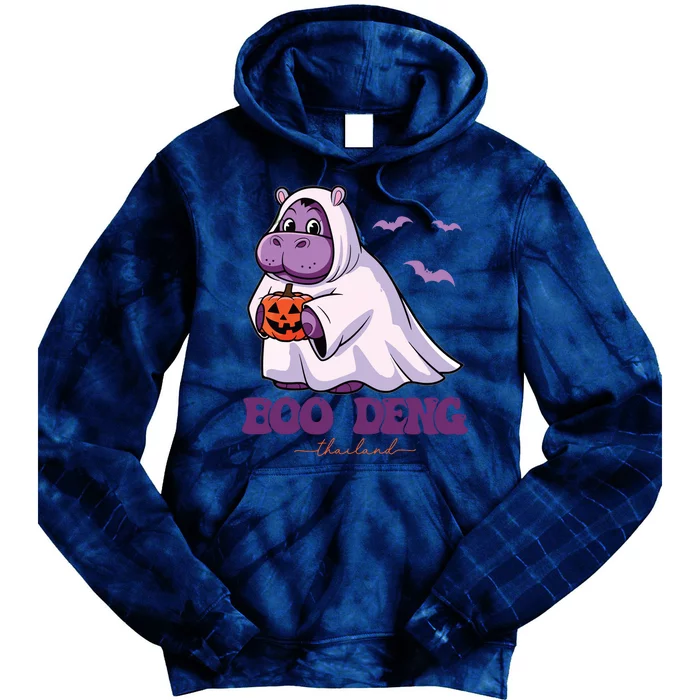 Moo Deng Cute Baby Pygmy Hippo Bouncy Pig In Thai Halloween Tie Dye Hoodie