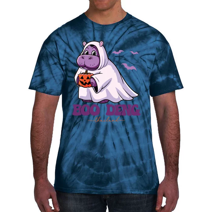 Moo Deng Cute Baby Pygmy Hippo Bouncy Pig In Thai Halloween Tie-Dye T-Shirt