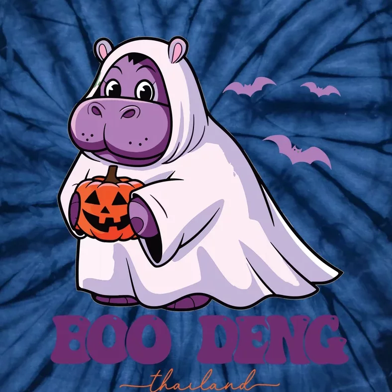 Moo Deng Cute Baby Pygmy Hippo Bouncy Pig In Thai Halloween Tie-Dye T-Shirt