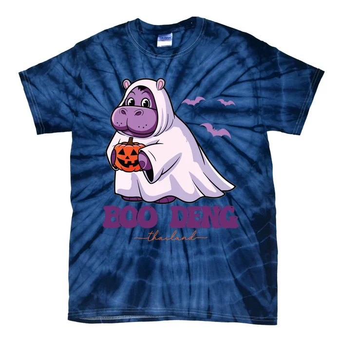 Moo Deng Cute Baby Pygmy Hippo Bouncy Pig In Thai Halloween Tie-Dye T-Shirt