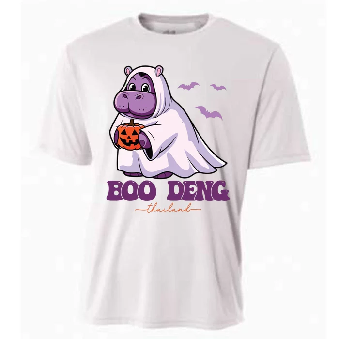 Moo Deng Cute Baby Pygmy Hippo Bouncy Pig In Thai Halloween Cooling Performance Crew T-Shirt