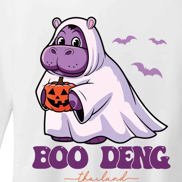 Moo Deng Cute Baby Pygmy Hippo Bouncy Pig In Thai Halloween Womens CVC Long Sleeve Shirt