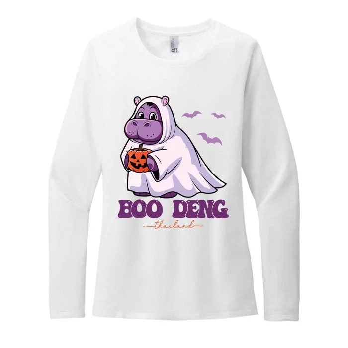 Moo Deng Cute Baby Pygmy Hippo Bouncy Pig In Thai Halloween Womens CVC Long Sleeve Shirt