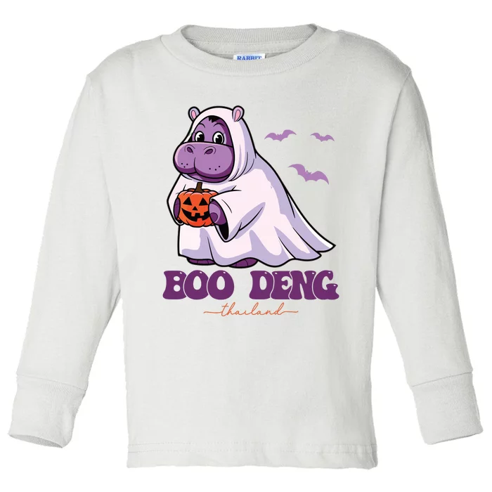 Moo Deng Cute Baby Pygmy Hippo Bouncy Pig In Thai Halloween Toddler Long Sleeve Shirt