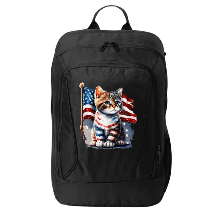 Memorial Day Cat 4th Of July Patriotic Usa Flag City Backpack