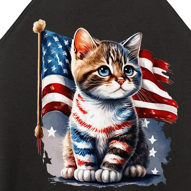 Memorial Day Cat 4th Of July Patriotic Usa Flag Women’s Perfect Tri Rocker Tank