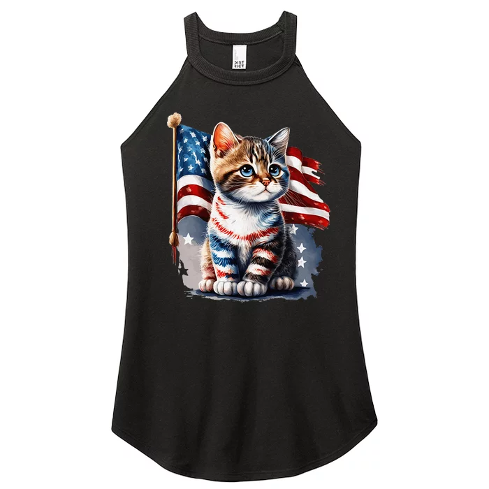 Memorial Day Cat 4th Of July Patriotic Usa Flag Women’s Perfect Tri Rocker Tank