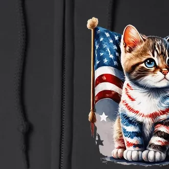 Memorial Day Cat 4th Of July Patriotic Usa Flag Full Zip Hoodie