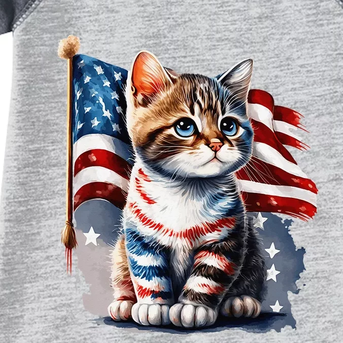 Memorial Day Cat 4th Of July Patriotic Usa Flag Infant Baby Jersey Bodysuit