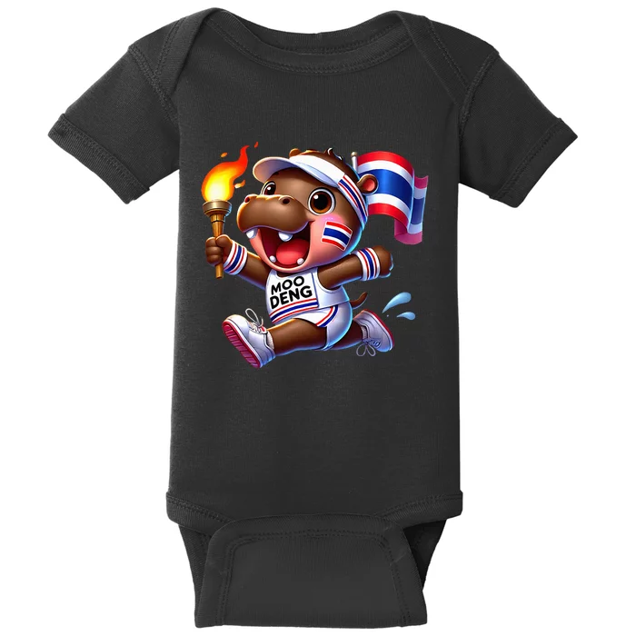 Moo Deng Cute Baby Hippo Thailand Running Marathon Baby Bodysuit