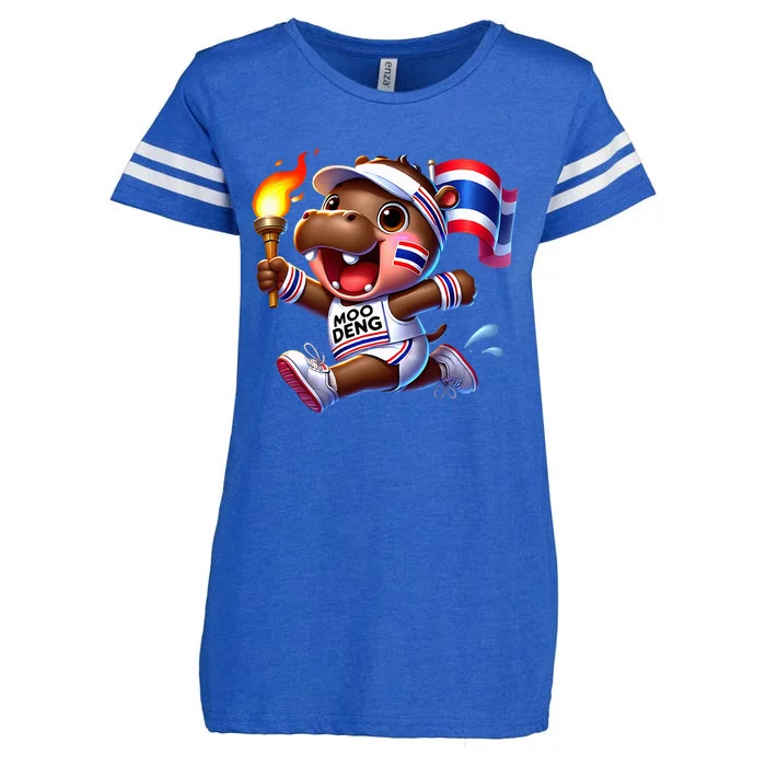 Moo Deng Cute Baby Hippo Thailand Running Marathon Enza Ladies Jersey Football T-Shirt