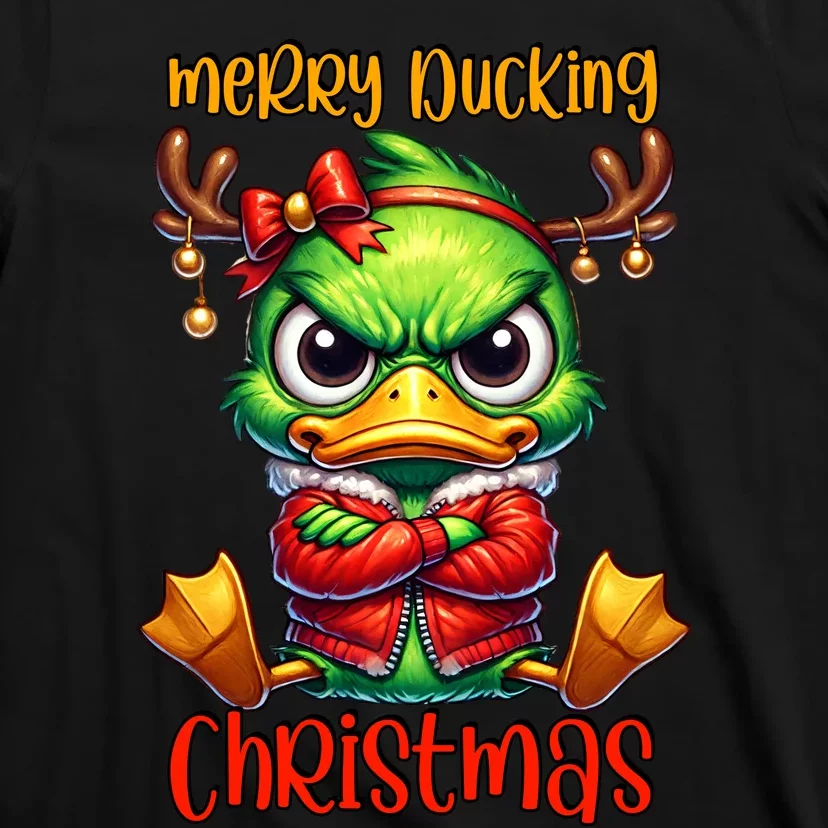 Merry Ducking Christmas Funny Sarcastic Grumpy Duck T-Shirt