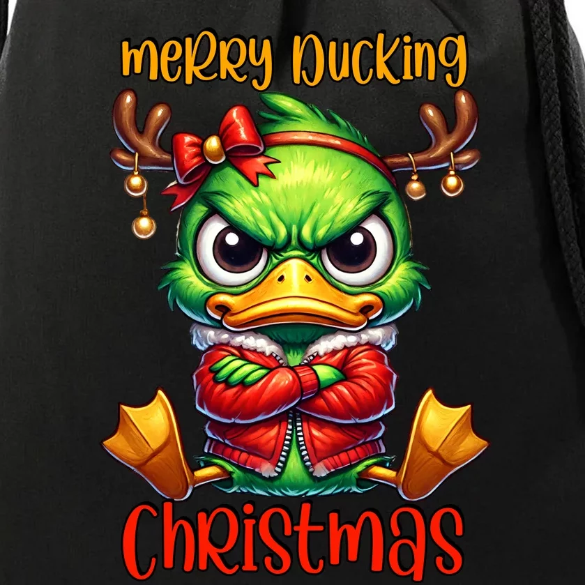 Merry Ducking Christmas Funny Sarcastic Grumpy Duck Drawstring Bag