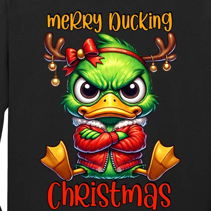 Merry Ducking Christmas Funny Sarcastic Grumpy Duck Tall Long Sleeve T-Shirt