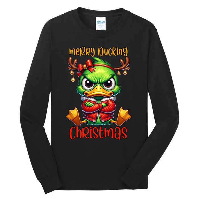 Merry Ducking Christmas Funny Sarcastic Grumpy Duck Tall Long Sleeve T-Shirt