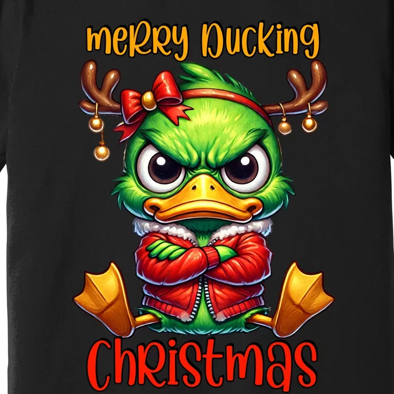 Merry Ducking Christmas Funny Sarcastic Grumpy Duck Premium T-Shirt