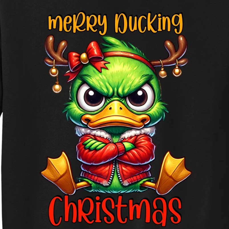 Merry Ducking Christmas Funny Sarcastic Grumpy Duck Tall Sweatshirt