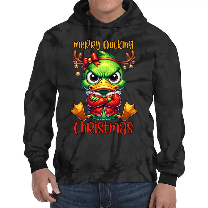 Merry Ducking Christmas Funny Sarcastic Grumpy Duck Tie Dye Hoodie