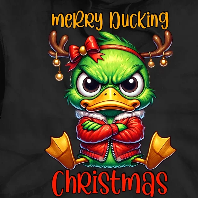 Merry Ducking Christmas Funny Sarcastic Grumpy Duck Tie Dye Hoodie