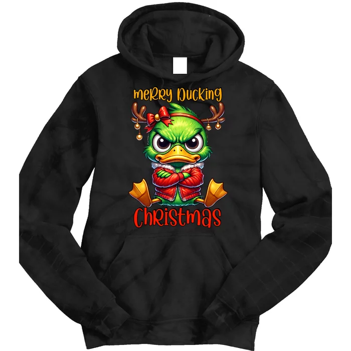 Merry Ducking Christmas Funny Sarcastic Grumpy Duck Tie Dye Hoodie