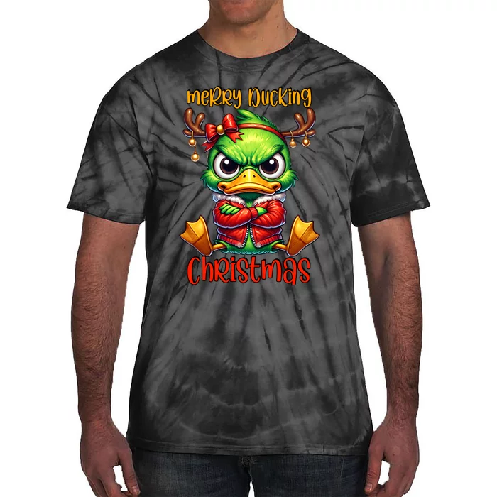 Merry Ducking Christmas Funny Sarcastic Grumpy Duck Tie-Dye T-Shirt