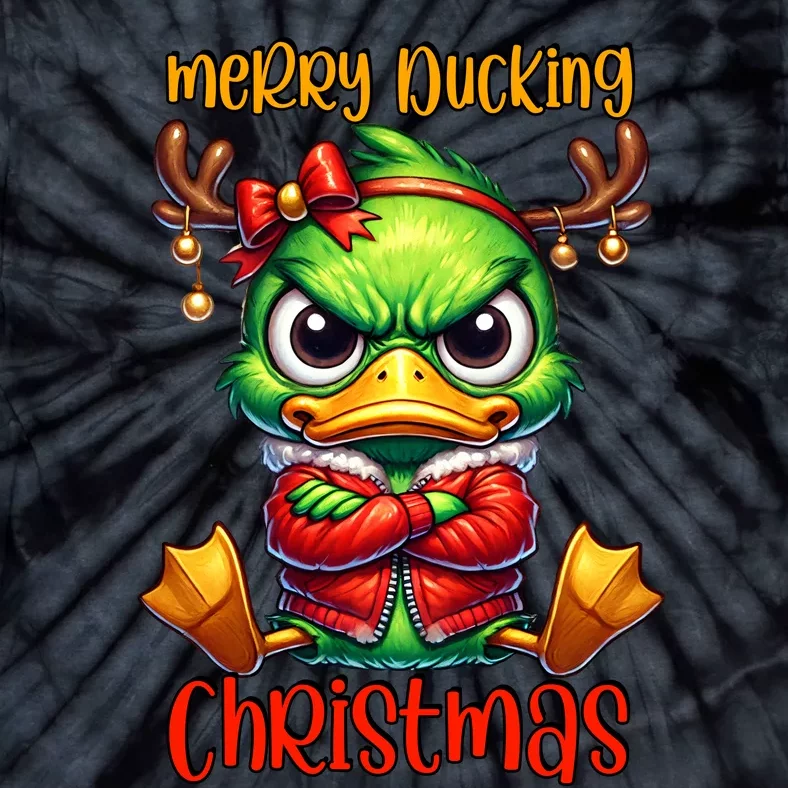 Merry Ducking Christmas Funny Sarcastic Grumpy Duck Tie-Dye T-Shirt