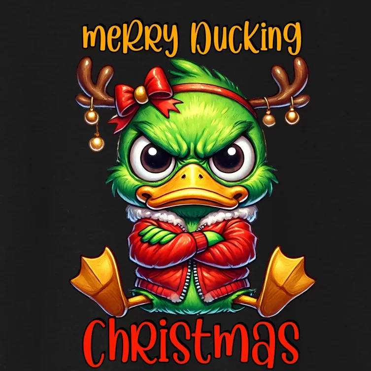 Merry Ducking Christmas Funny Sarcastic Grumpy Duck Women's Crop Top Tee