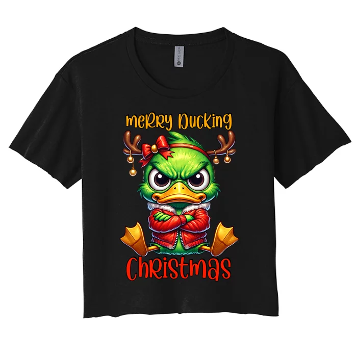 Merry Ducking Christmas Funny Sarcastic Grumpy Duck Women's Crop Top Tee