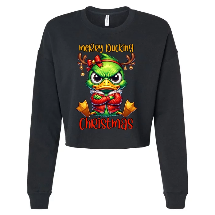 Merry Ducking Christmas Funny Sarcastic Grumpy Duck Cropped Pullover Crew