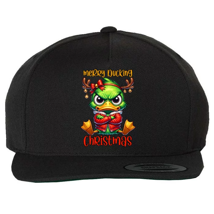 Merry Ducking Christmas Funny Sarcastic Grumpy Duck Wool Snapback Cap