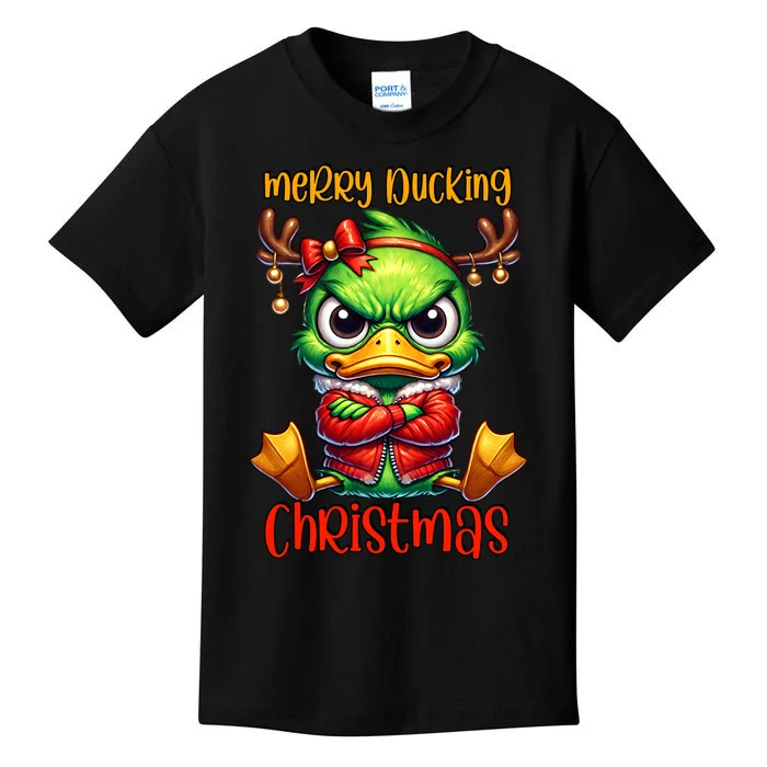 Merry Ducking Christmas Funny Sarcastic Grumpy Duck Kids T-Shirt