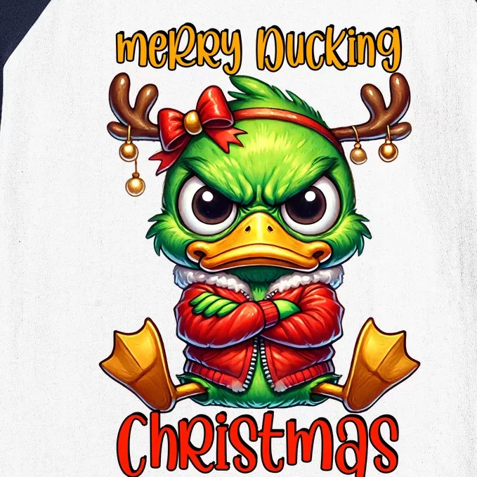 Merry Ducking Christmas Funny Sarcastic Grumpy Duck Baseball Sleeve Shirt