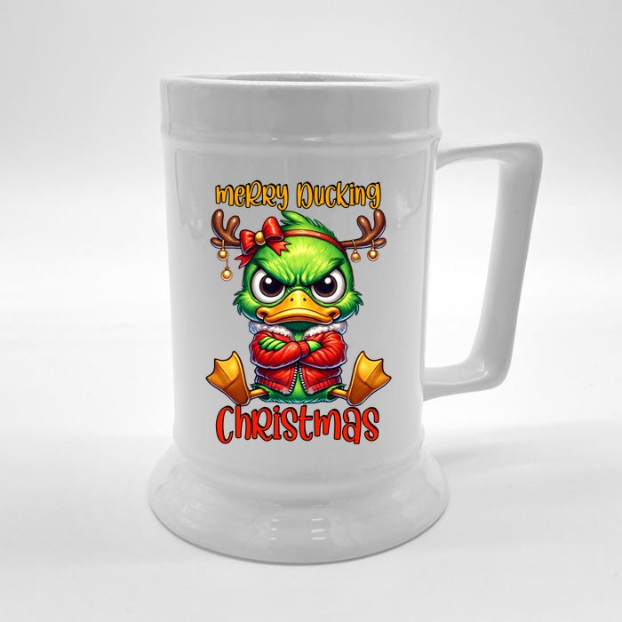 Merry Ducking Christmas Funny Sarcastic Grumpy Duck Front & Back Beer Stein