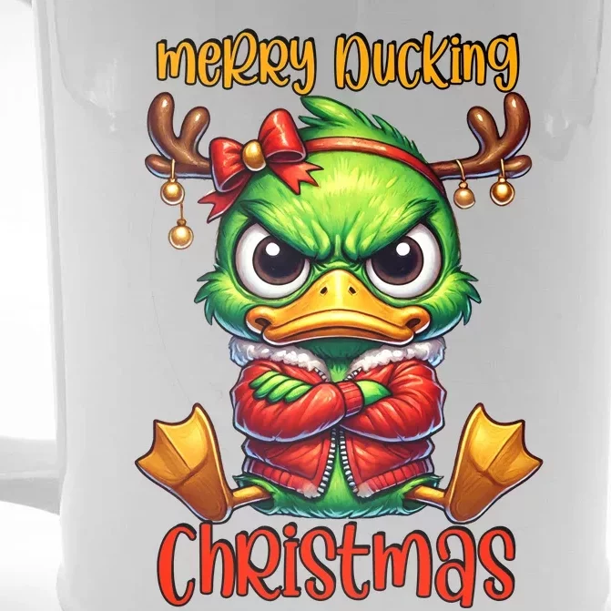 Merry Ducking Christmas Funny Sarcastic Grumpy Duck Front & Back Beer Stein