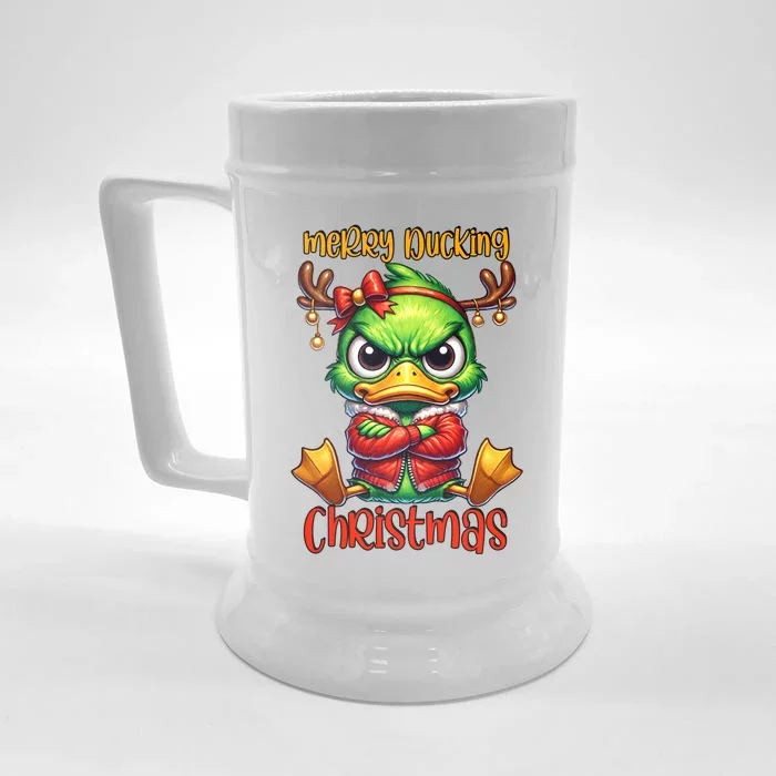 Merry Ducking Christmas Funny Sarcastic Grumpy Duck Front & Back Beer Stein