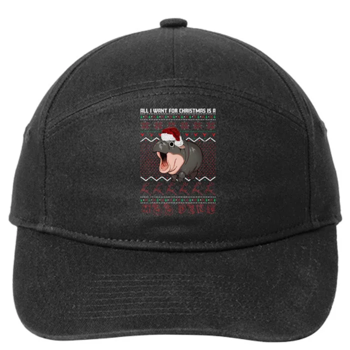 Moo Deng Christmas All I Want For Christmas Is A Moo Deng 7-Panel Snapback Hat