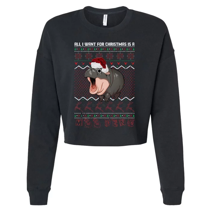 Moo Deng Christmas All I Want For Christmas Is A Moo Deng Cropped Pullover Crew