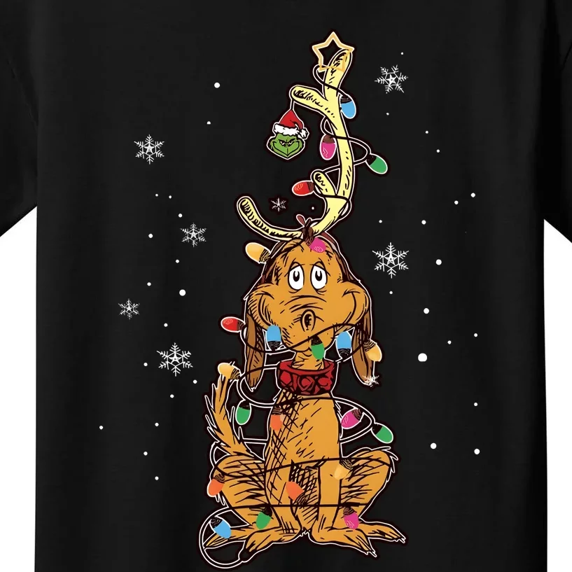 Max Dog Christmas Lights Funny Grinchmas Kids T-Shirt