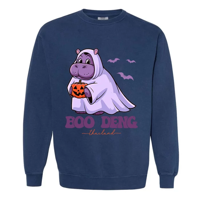 Moo Deng Cute Baby Pygmy Hippo Bouncy Pig In Thai Halloween Garment-Dyed Sweatshirt